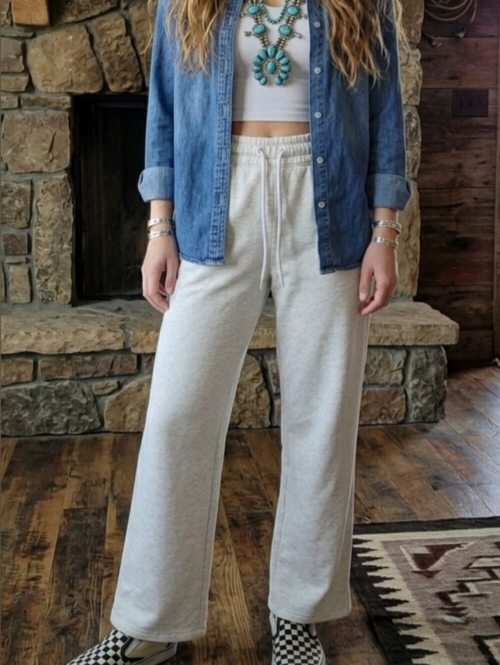 Falls Creek Cozy Sundays Neutral Gray Soft Relaxed Straight Leg Sweatpants Small